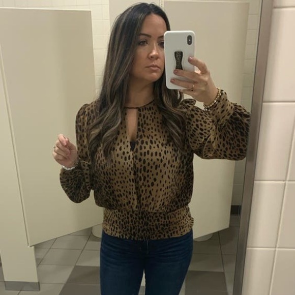 GOOD AMERICAN Leopard Keyhole Blouse | EUC!!🤎🖤🤎🖤 - Picture 12 of 15